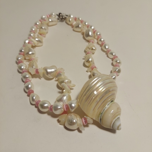 Jewelry - Freshwater Pearls & Pink Beads Shell Pendant Necklace Double Strand Magnetic